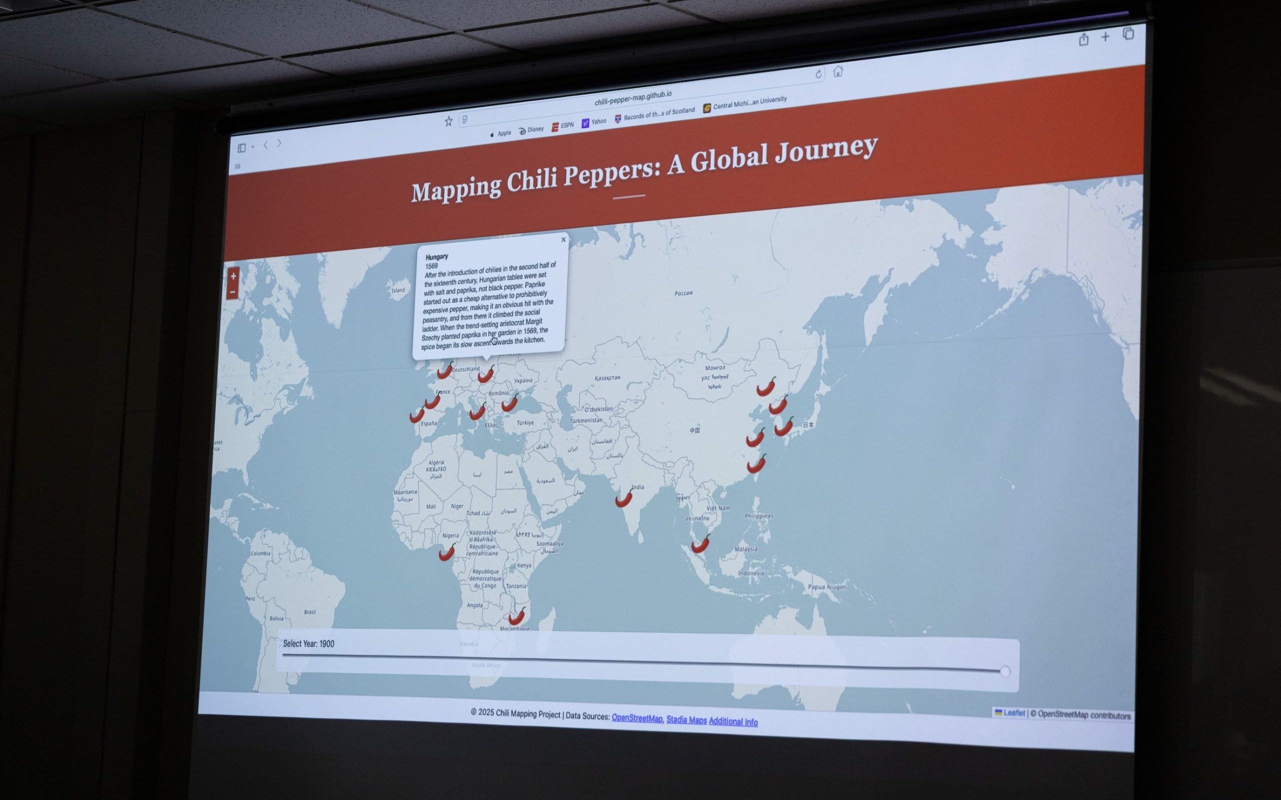 project front page, map of world spread of chilli peppers