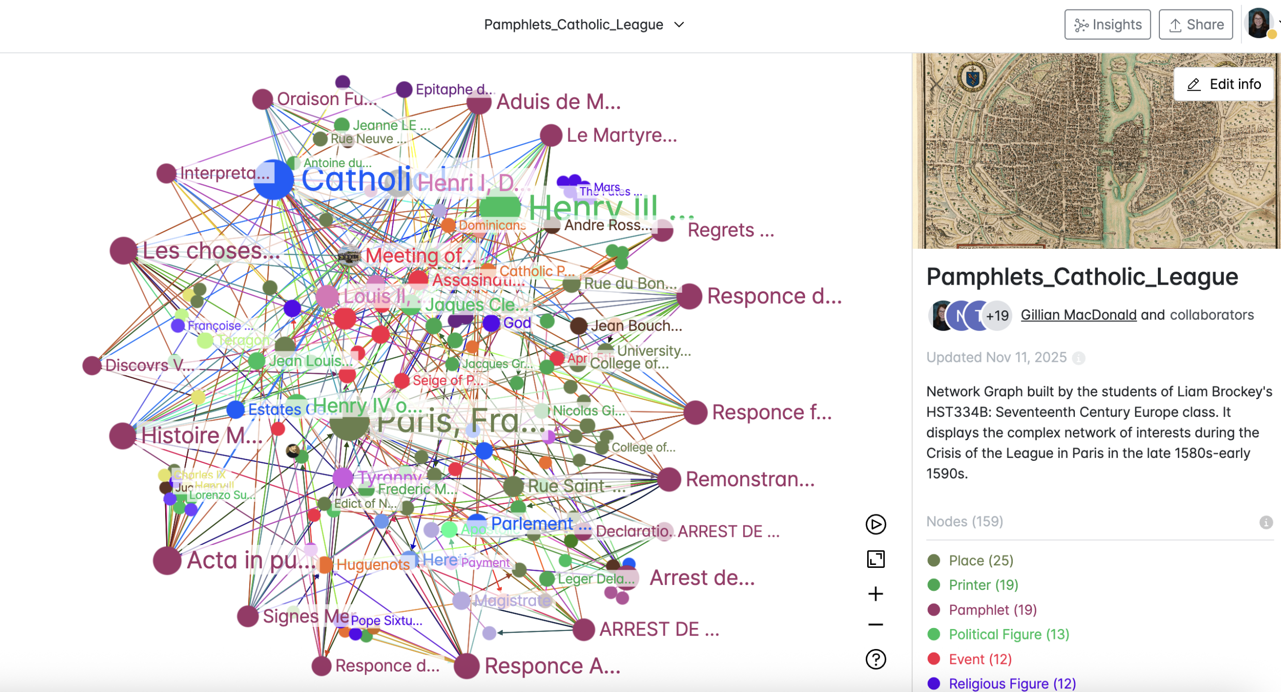 screen grab of graph commons graph with circles and lines connected with legend on the right