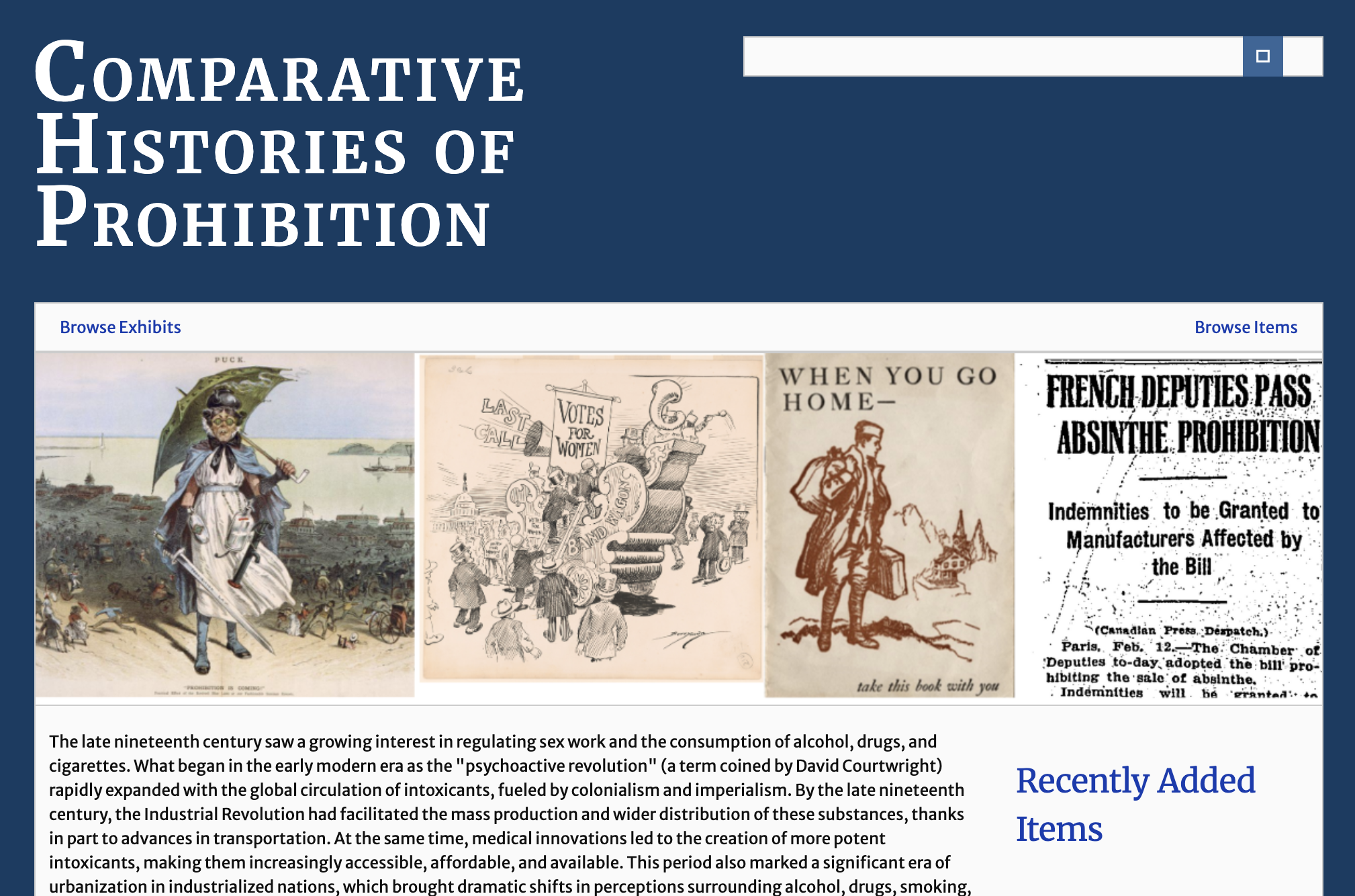 exhibit front page of comparative histories of prohibition and pictures for exhibits